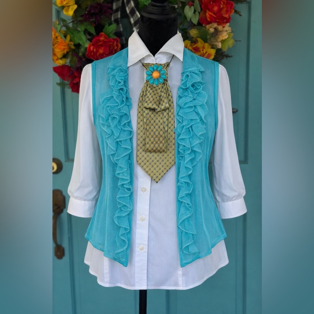 1960’s Flower Power Necktie Necklace Valentino Ricci Milano OOAK Brooch & Chain - Picture 8 of 10